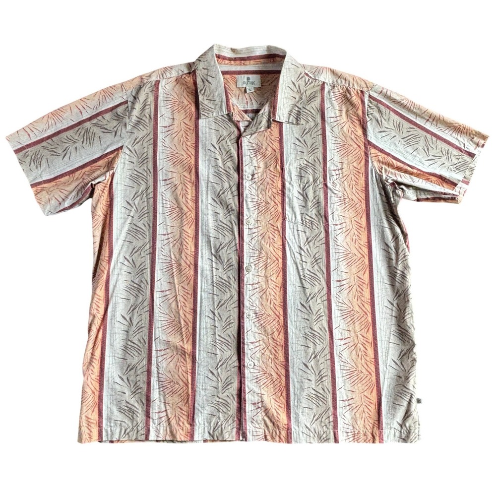 Solitude Mens XXL Short Sleeve Button Down Shirt Orange Striped Tropical Cotton